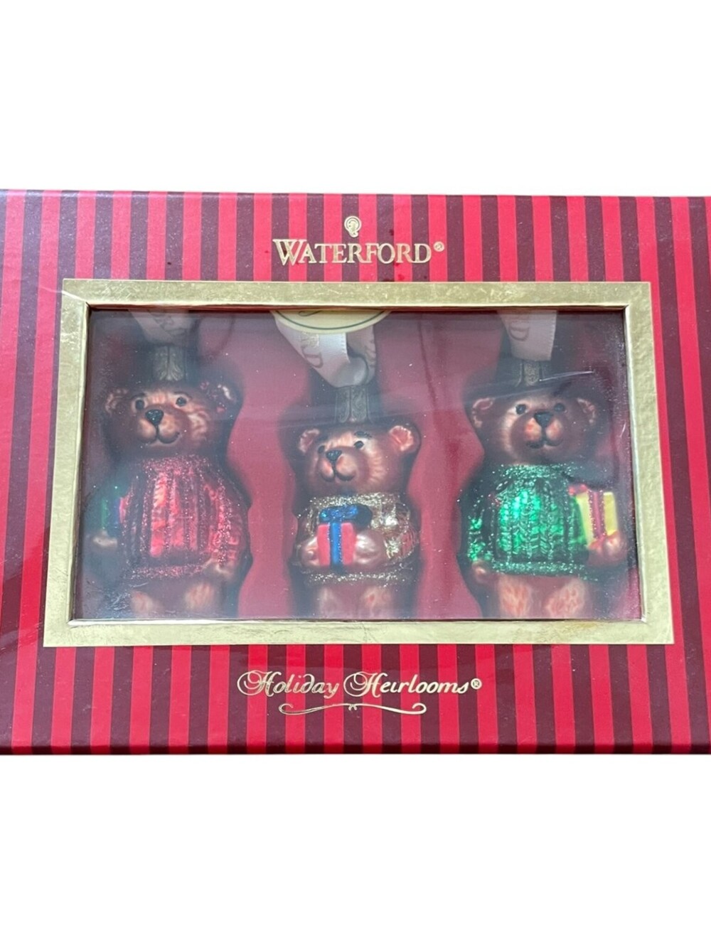 Waterford Holiday Heirlooms Set of 3 Teddy Bear Christmas Ornaments New Box